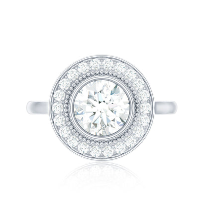 Vintage Inspired Round Moissanite Halo Engagement Ring with Certificate