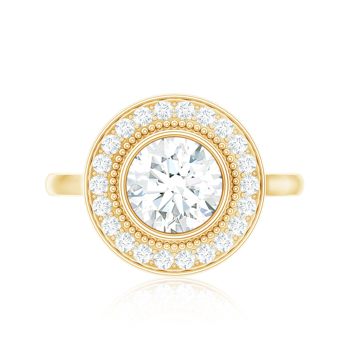 Vintage Inspired Round Moissanite Halo Engagement Ring with Certificate