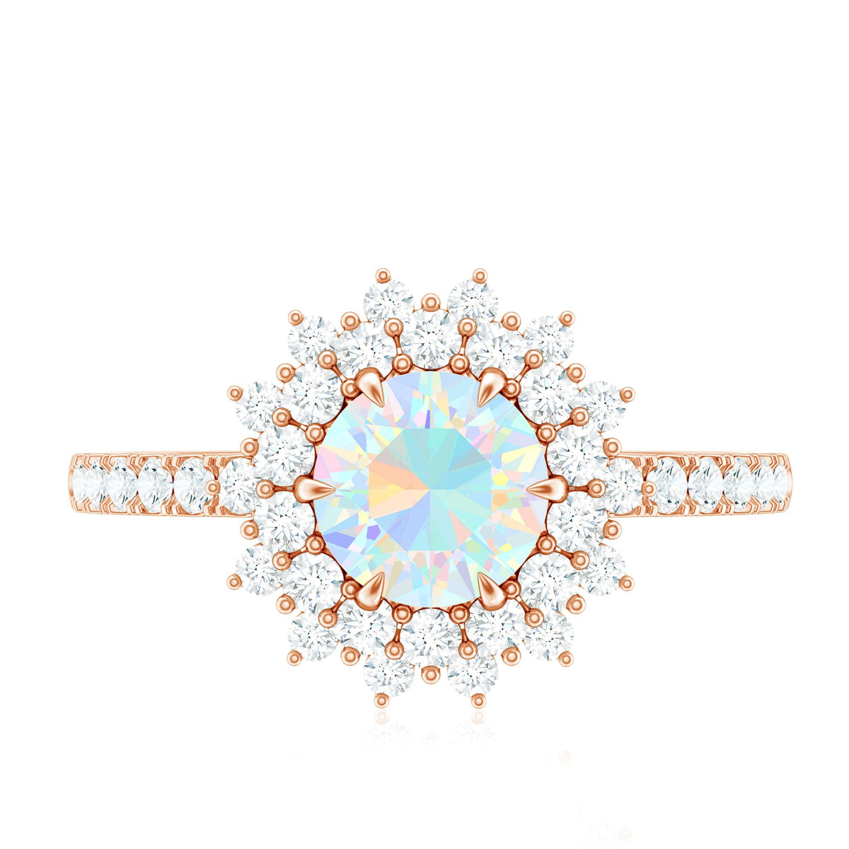 Natural Opalescent Circle Engagement Ring with Double Halo
