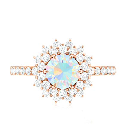 Natural Opalescent Circle Engagement Ring with Double Halo