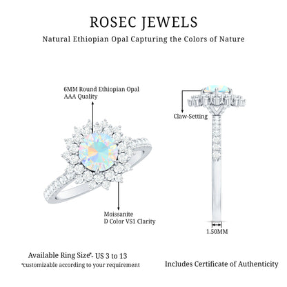 Natural Opalescent Circle Engagement Ring with Double Halo