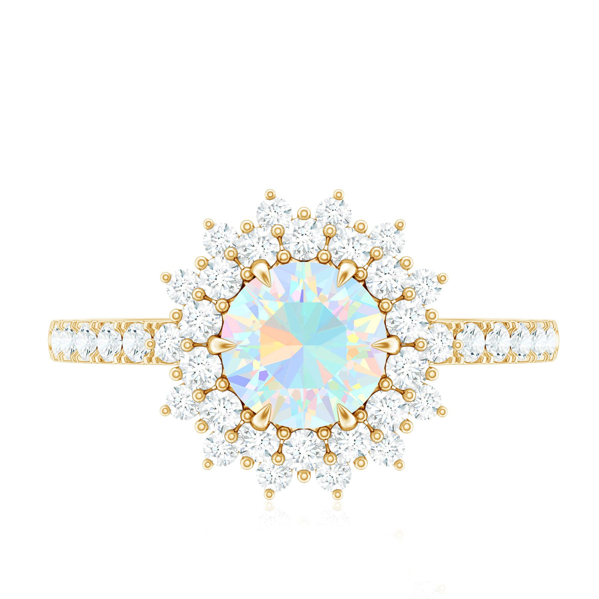 Natural Opalescent Circle Engagement Ring with Double Halo
