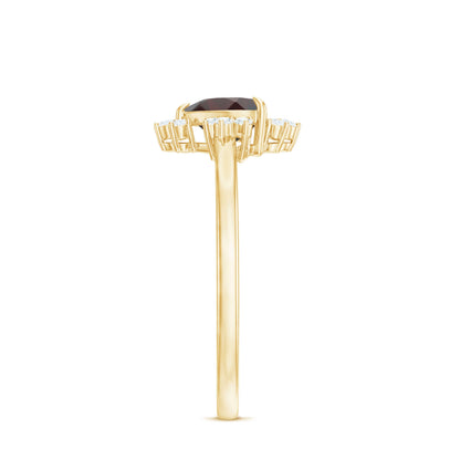 Certified Real Garnet Heart Engagement Ring with Diamond