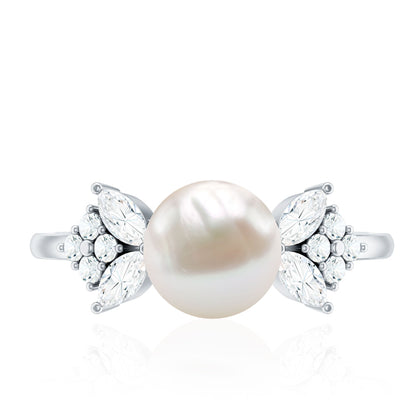 Nature Inspired 7.48 Carat Freshwater Pearl Engagement Ring with Diamond