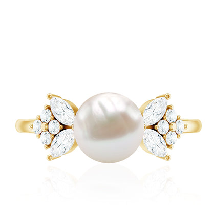 Nature Inspired 7.48 Carat Freshwater Pearl Engagement Ring with Diamond