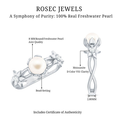 Real 7.48 Carat Freshwater Pearl Flower Engagement Ring with Diamond