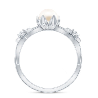 Real 7.48 Carat Freshwater Pearl Flower Engagement Ring with Diamond