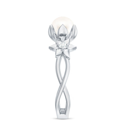 Real 7.48 Carat Freshwater Pearl Flower Engagement Ring with Diamond