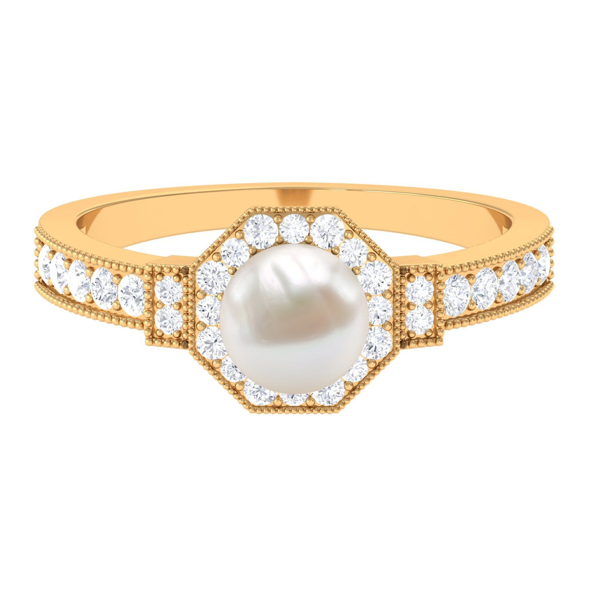 Art Deco Inspired 7.4 Carat Freshwater Pearl Engagement Ring with Diamond Halo