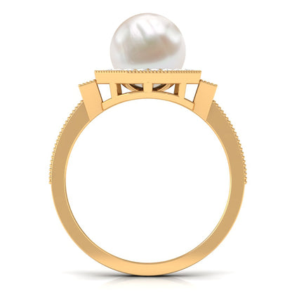 Art Deco Inspired 7.4 Carat Freshwater Pearl Engagement Ring with Diamond Halo