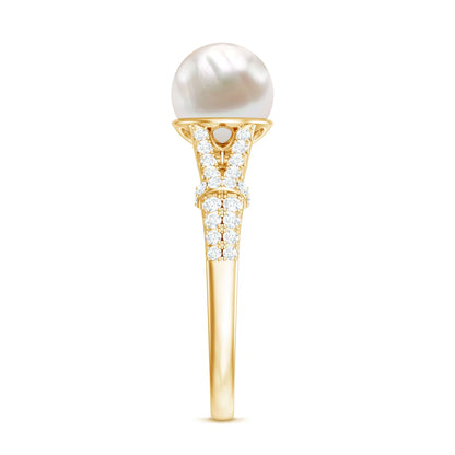 Real 7.48 Carat Freshwater Pearl Solitaire Engagement Ring with Diamond Split Shank