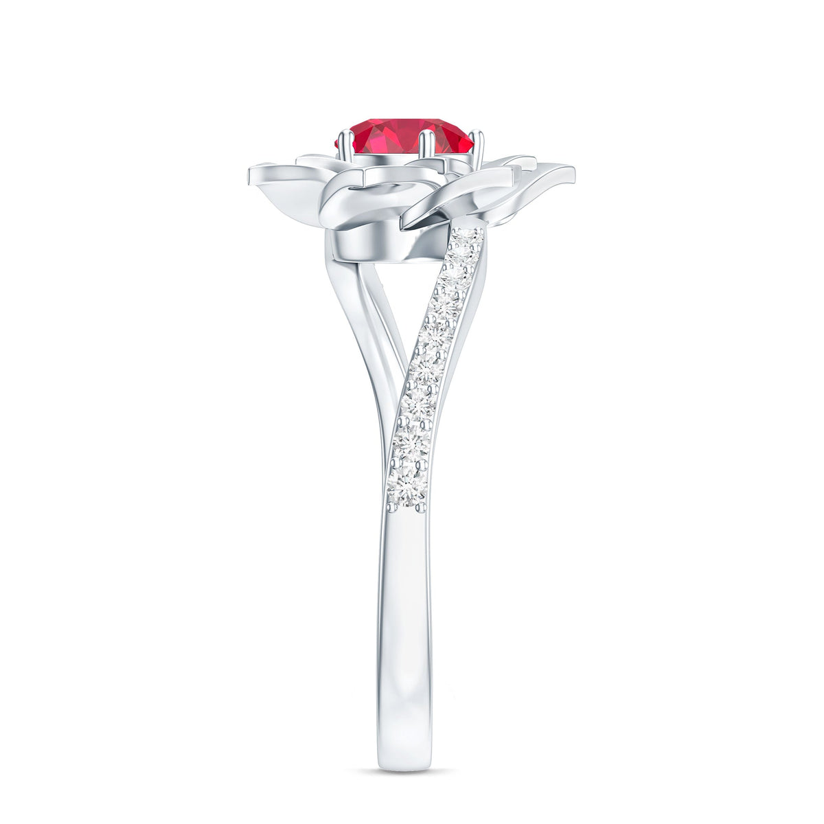 Lab Created Ruby Rose Flower Engagement Ring With Certificate