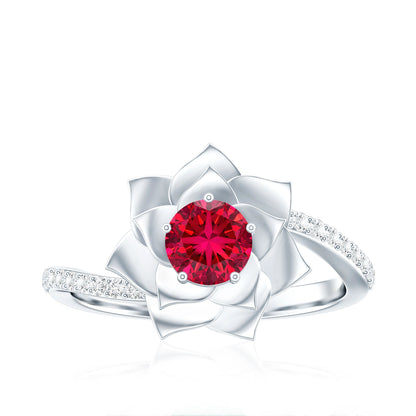 Lab Created Ruby Rose Flower Engagement Ring With Certificate