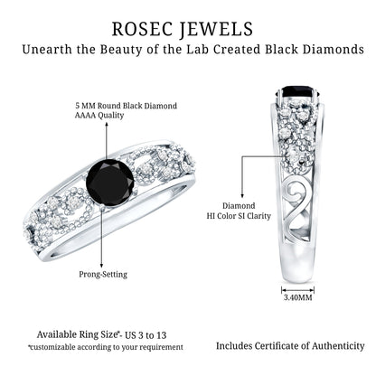 Vintage Inspired 0.8 Carat Lab Grown Black and White Diamond Engagement Ring