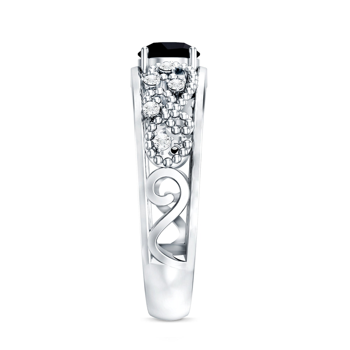 Vintage Inspired 0.8 Carat Lab Grown Black and White Diamond Engagement Ring
