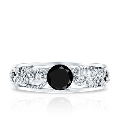 Vintage Inspired 0.8 Carat Lab Grown Black and White Diamond Engagement Ring