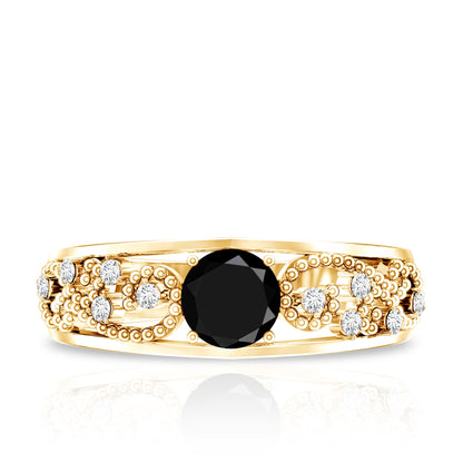 Vintage Inspired 0.8 Carat Lab Grown Black and White Diamond Engagement Ring