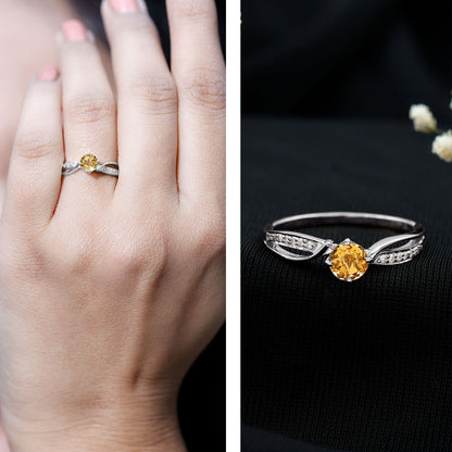 Natural Citrine Engagement Ring with Diamond Crossover Shank