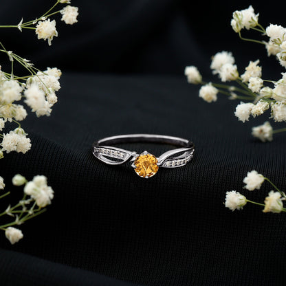 Natural Citrine Engagement Ring with Diamond Crossover Shank