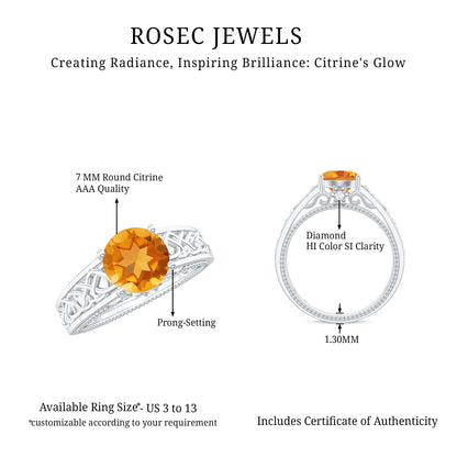 Vintage Style Citrine Diamond Engagement Ring with Celtic Knot