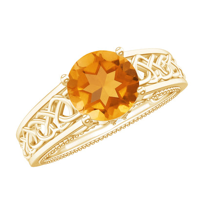 Vintage Style Citrine Diamond Engagement Ring with Celtic Knot