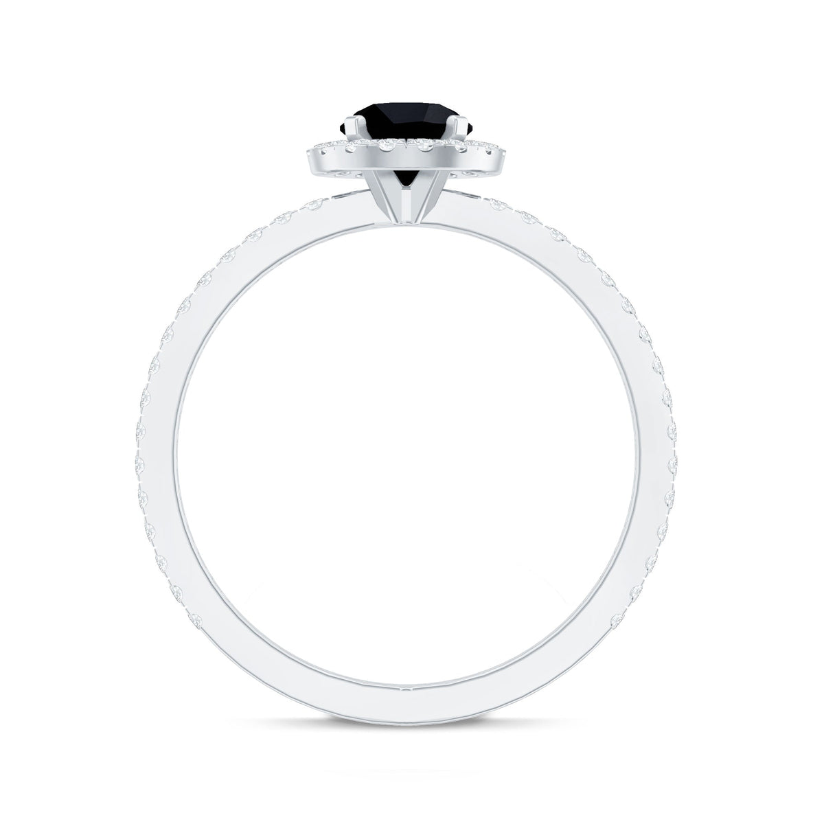 Black Spinel Minimal Engagement Ring with Diamond Halo