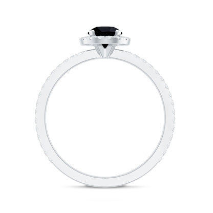 Black Spinel Minimal Engagement Ring with Diamond Halo