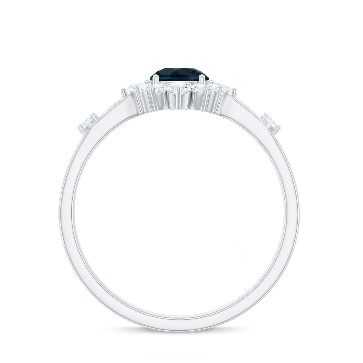 Round London Blue Topaz Promise Ring with Diamond Halo