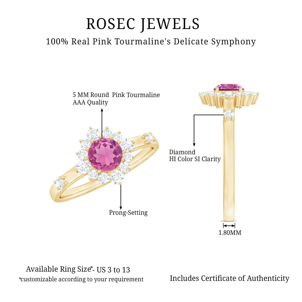 Round Pink Tourmaline Classic Halo Engagement Ring with Diamond