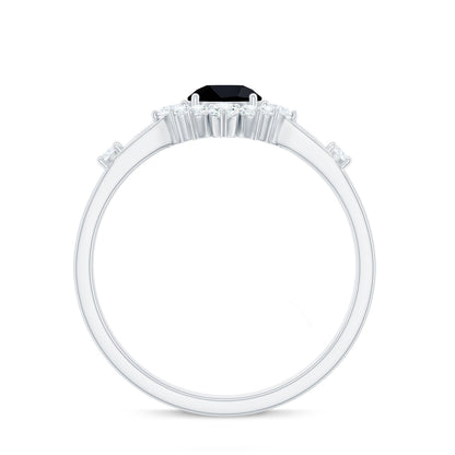 Certified Genuine 0.4 Carat Black Onyx Halo Ring with Diamond