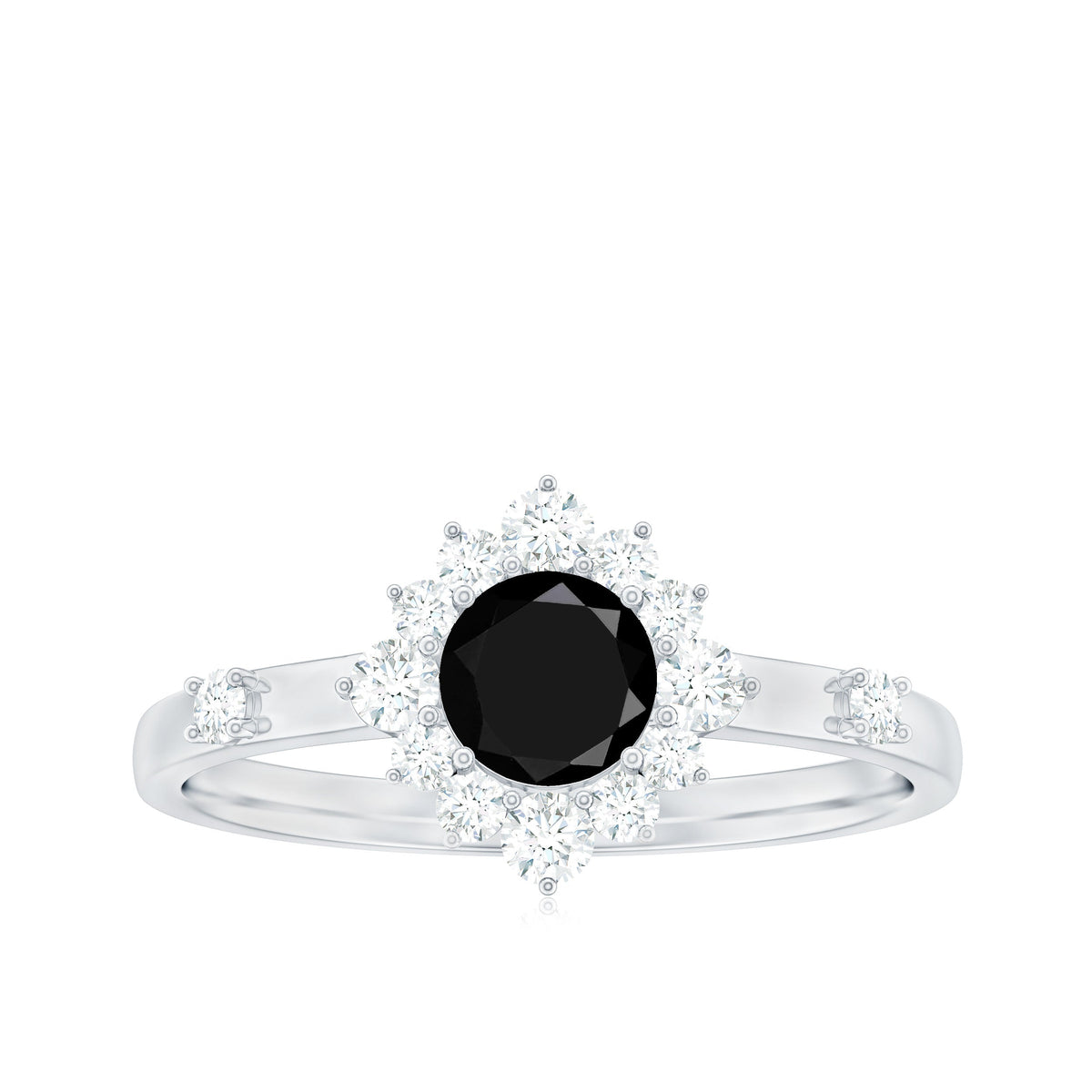 Certified Genuine 0.4 Carat Black Onyx Halo Ring with Diamond