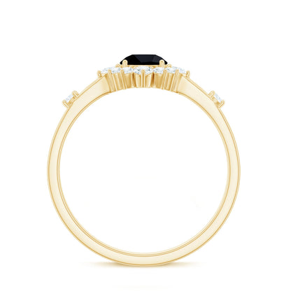 Certified Genuine 0.4 Carat Black Onyx Halo Ring with Diamond