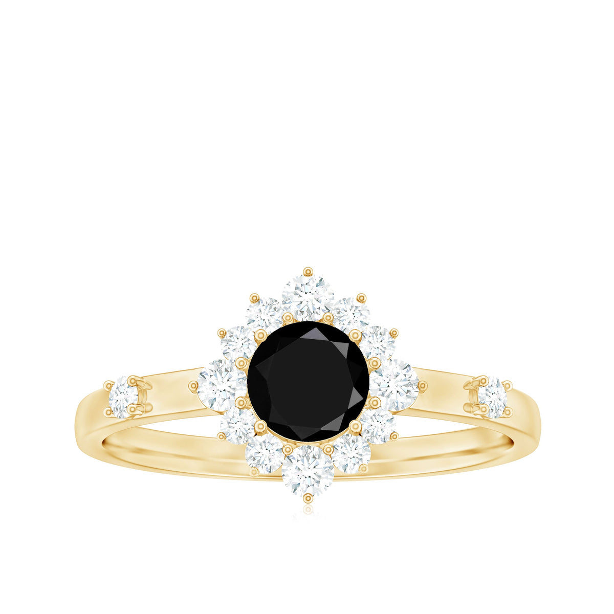 Certified Genuine 0.4 Carat Black Onyx Halo Ring with Diamond