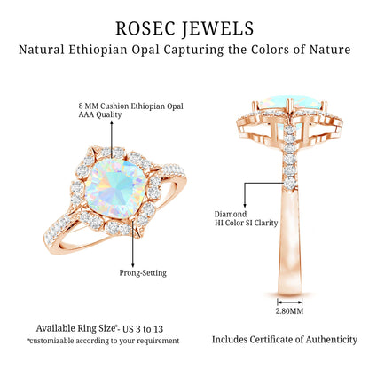 Certified 1.8 Carat Opalescent Vintage Inspired Engagement Ring with Diamond Halo