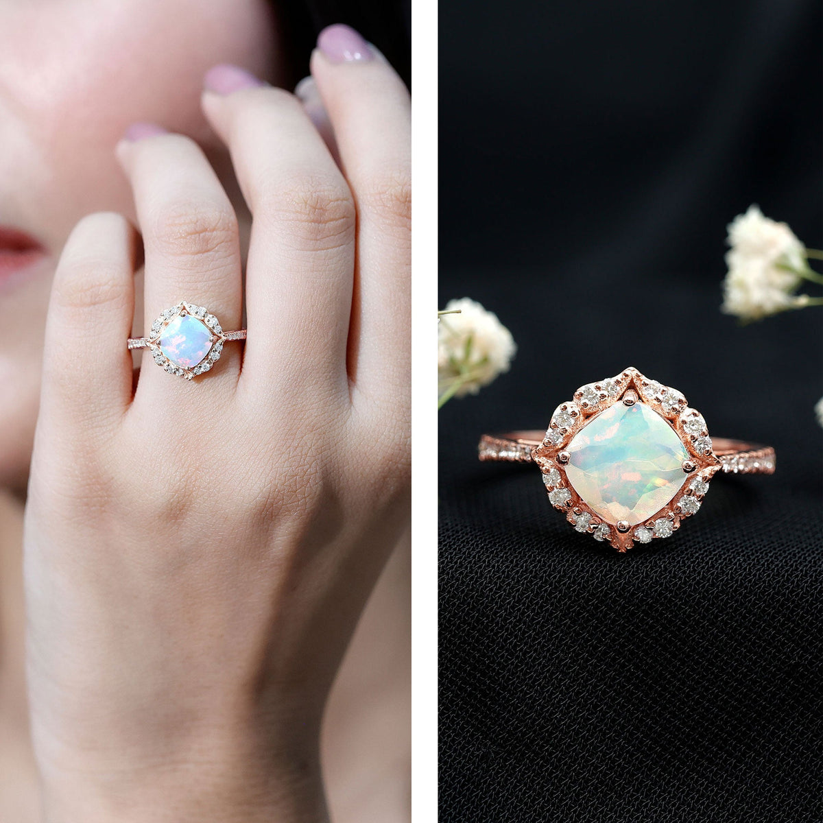 Certified 1.8 Carat Opalescent Vintage Inspired Engagement Ring with Diamond Halo