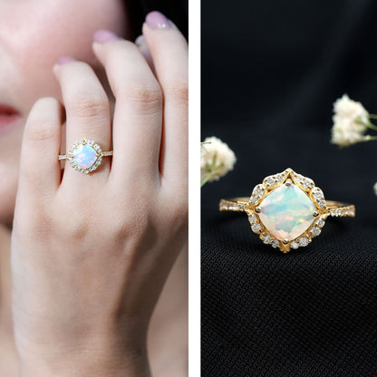 Certified 1.8 Carat Opalescent Vintage Inspired Engagement Ring with Diamond Halo