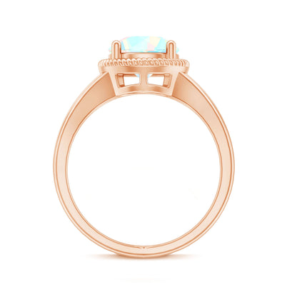 Certified Real 2 Carat Round Ethiopian Opal Split Shank Engagement Ring with Twisted Rope