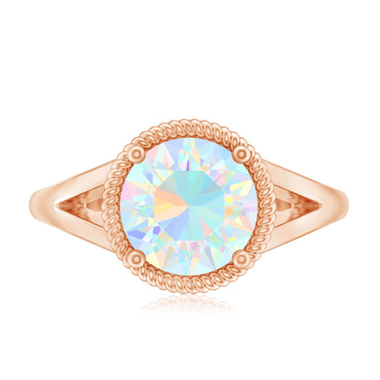 Certified Real 2 Carat Round Ethiopian Opal Split Shank Engagement Ring with Twisted Rope