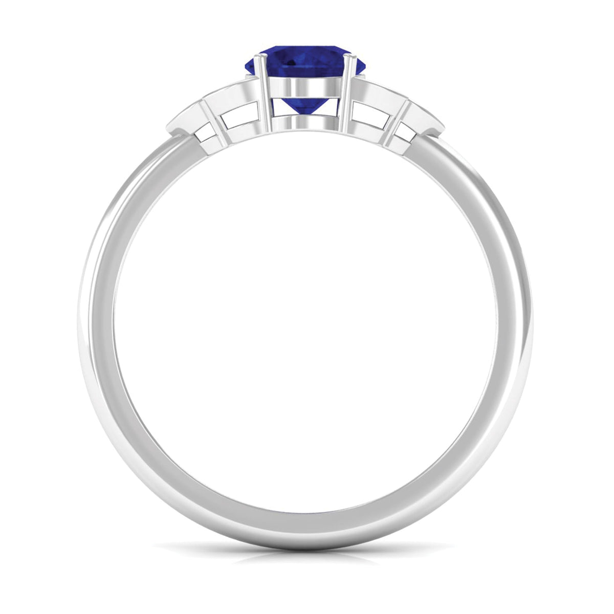 Round 0.9 Carat Blue Sapphire Engagement Ring with Diamond Trio