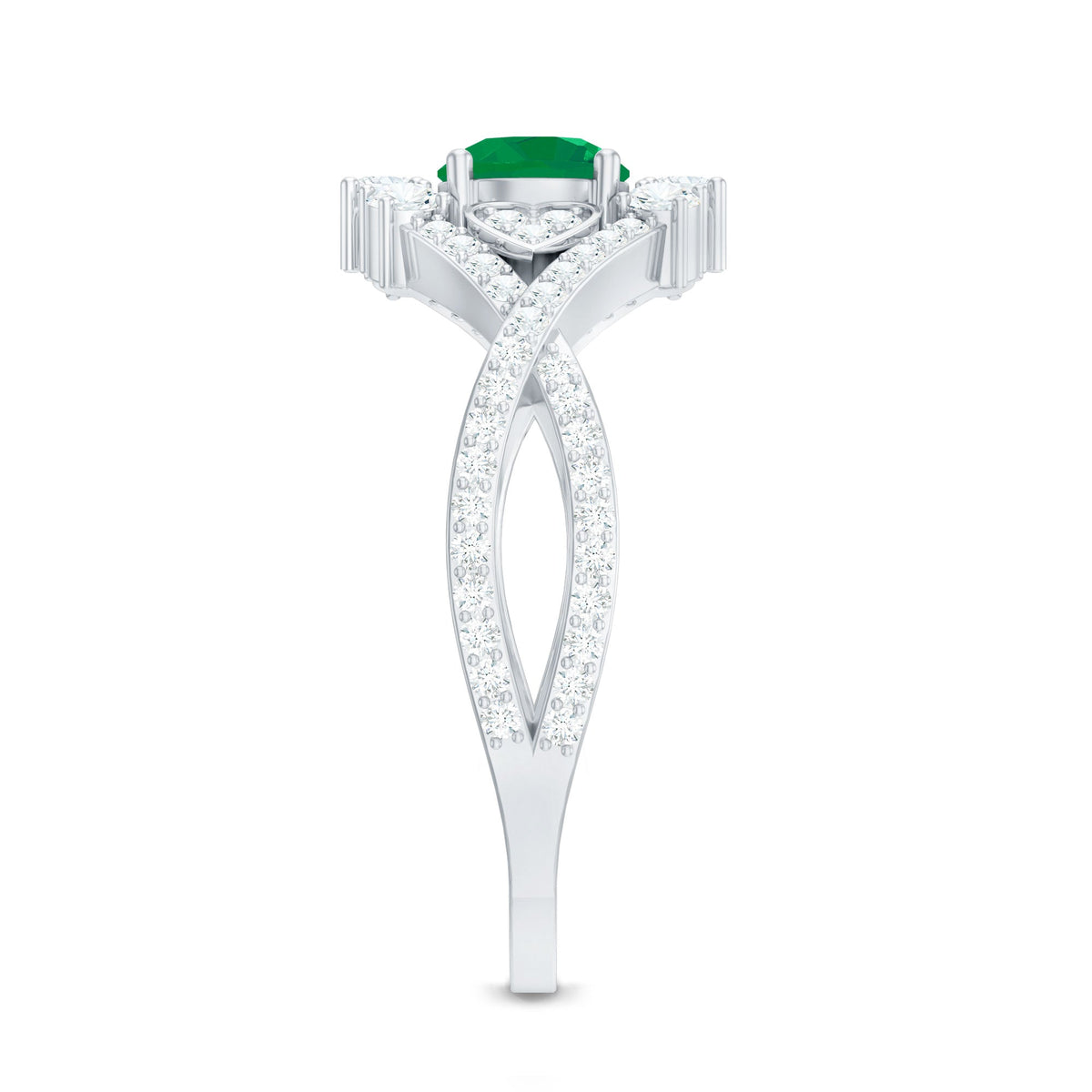 Natural Emerald Diamond Antique Style Engagement Ring with Crossover Shank