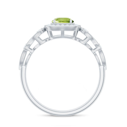 Vintage Style 0.5 Carat Peridot Engagement Ring with Diamond Halo