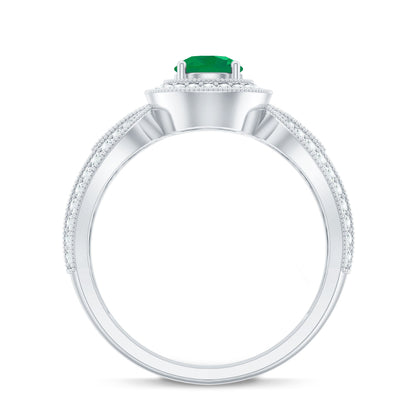 Real Emerald Diamond Vintage Looking Engagement Ring with Split Shank
