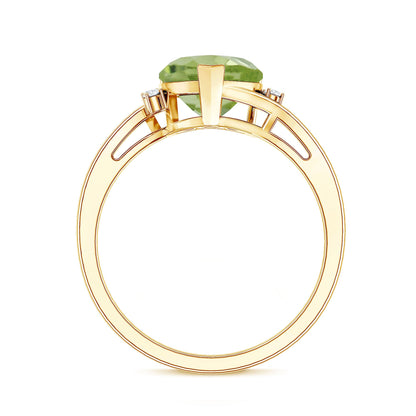 Real 2 Carat Peridot Heart Engagement Ring with Diamond