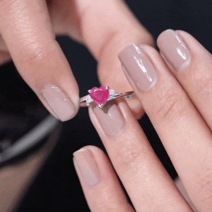 Real 0.6 Carat Ruby Diamond Heart Promise Ring with Bypass Shank