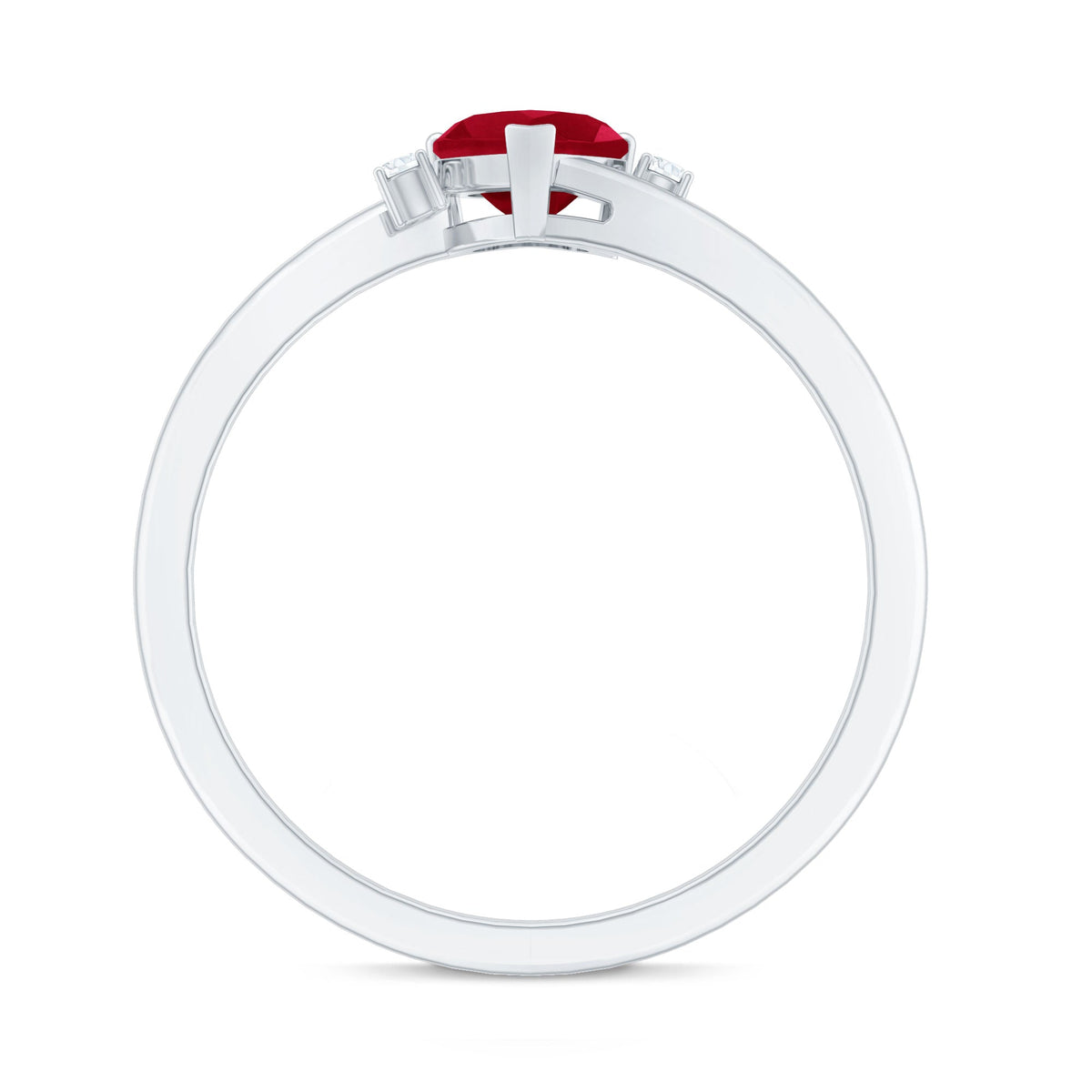 Real 0.6 Carat Ruby Diamond Heart Promise Ring with Bypass Shank