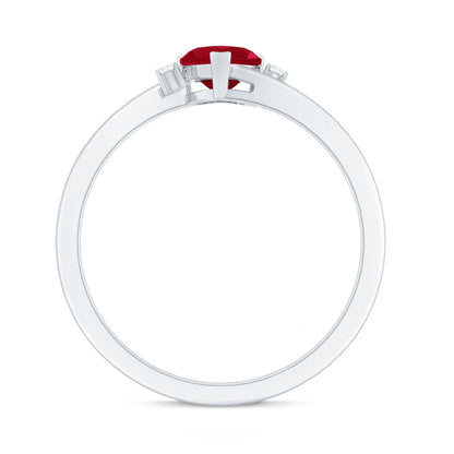 Real 0.6 Carat Ruby Diamond Heart Promise Ring with Bypass Shank