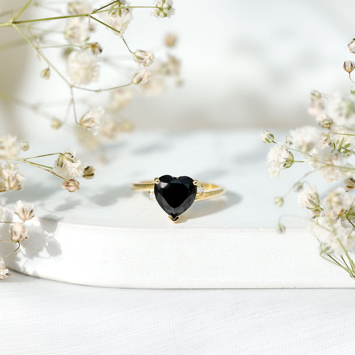 2 Carat Heart Shape Black Spinel Solitaire Engagement Ring