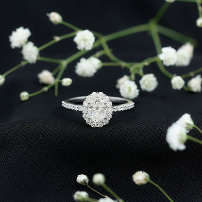 Certified 1.2 Carat Moissanite Oval Halo Engagement Ring for Women