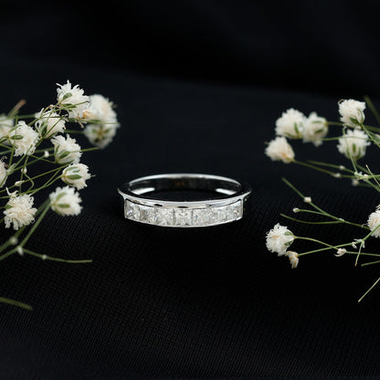 Princess Cut Moissanite Half Eternity Band in Channel Setting