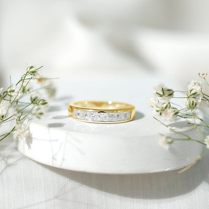 Princess Cut Moissanite Half Eternity Band in Channel Setting